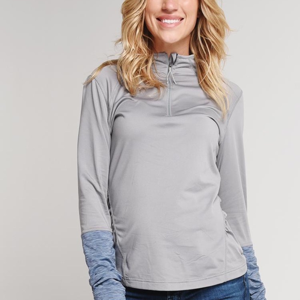 Obermeyer ballet 1/4 zip base layer with Thumbholes and ruching